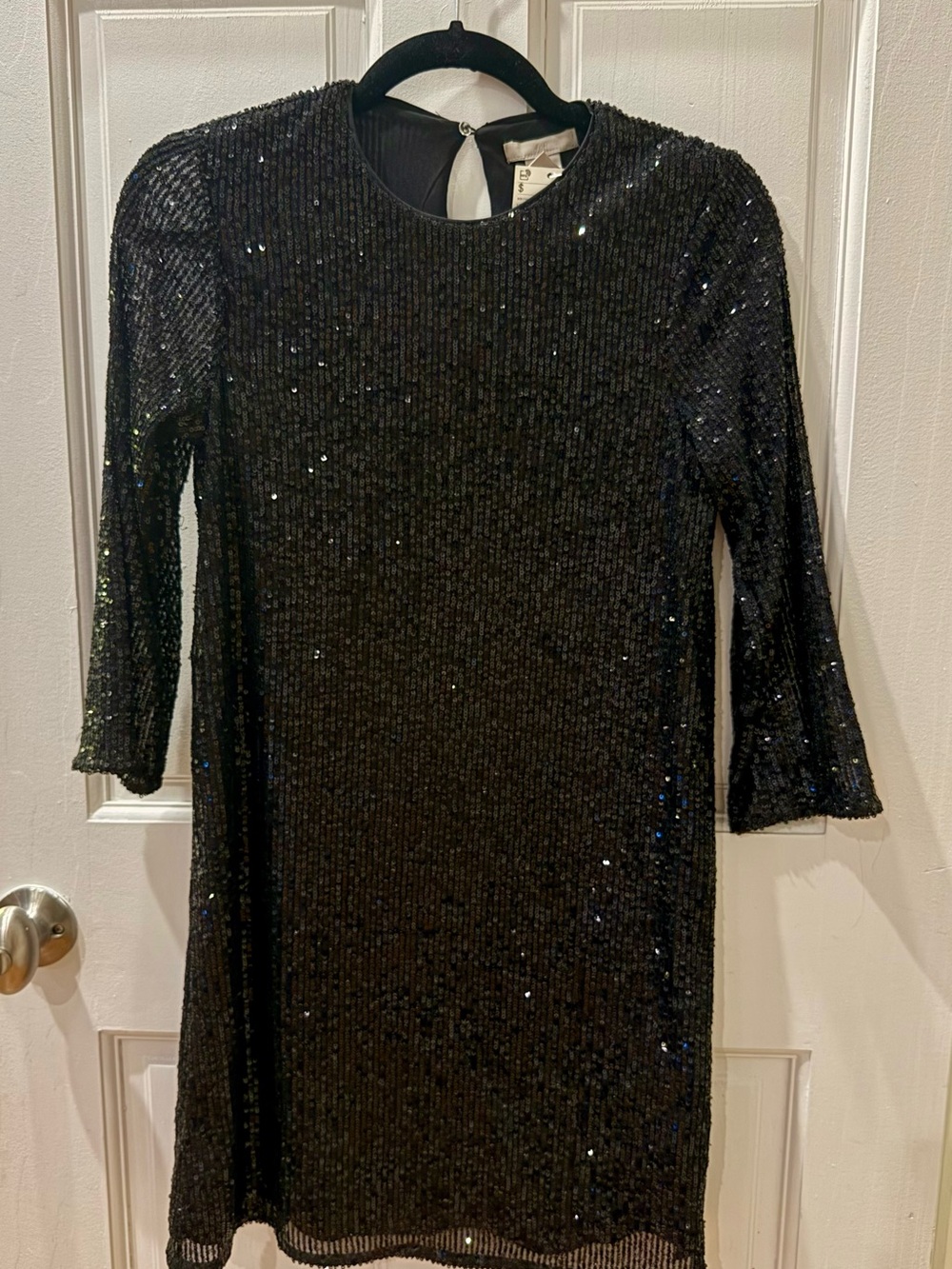 H&M Black Sequin Long Sleeve Shift Dress